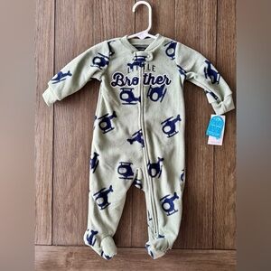 Carter's Green Fleece Footie with Navy Helicopter Print